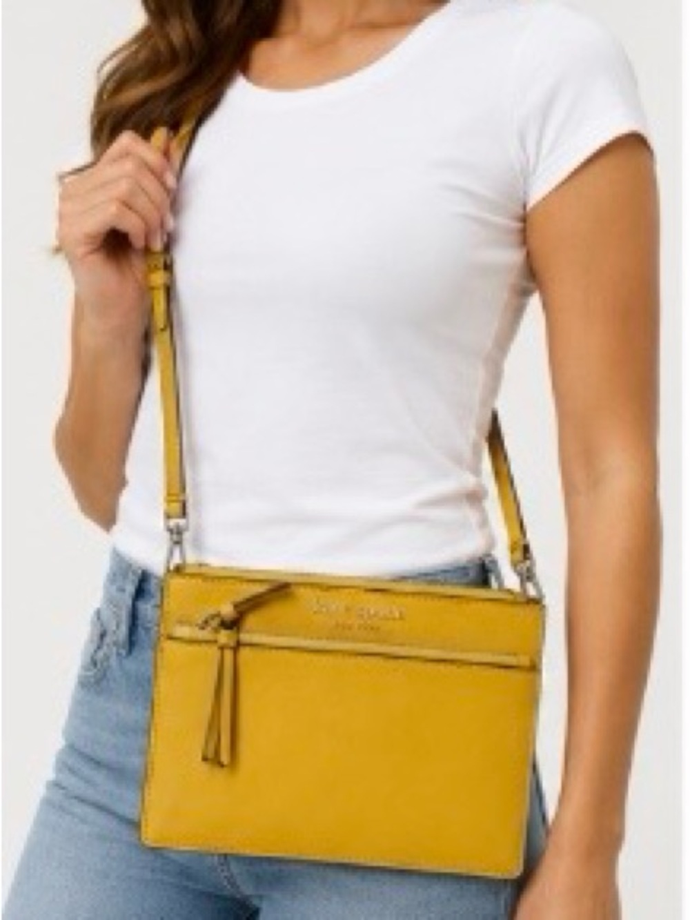 EUC kate spade bright Yellow leather Crossbody with Tassel Zip